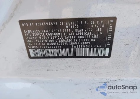 2019 Volkswagen Jetta 1.4T R-Line/1.4T S/1.4T Se from USA, damaged, VIN 3VWC57BU2KM082172
